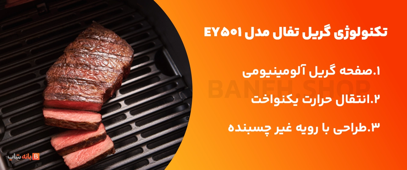 تکنولوژی گریل سرخ کن و گریل بدون روغن تفال مدل EY501